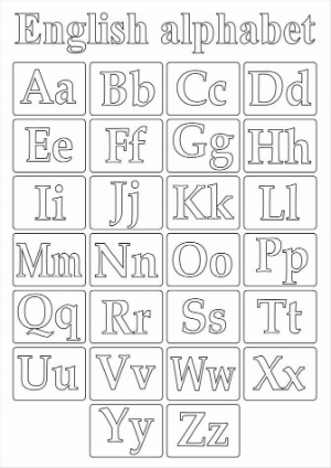 Распечатать азбуку английского алфавита для мылышей: черно-белые буквы для раскраски