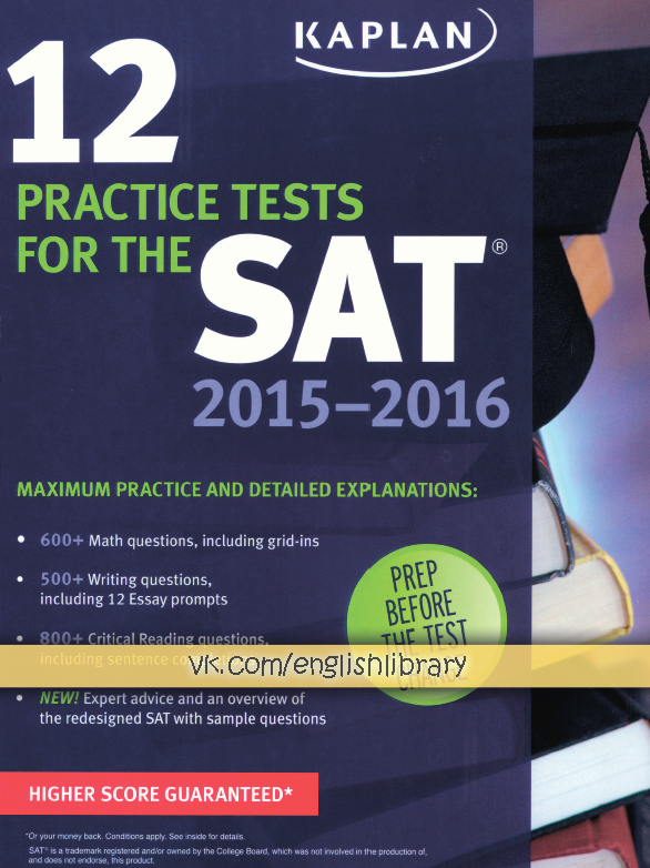 Книга на английском - 12 practice tests for the SAT 2015-2016 (Kaplan Publishing) - обложка книги скачать бесплатно